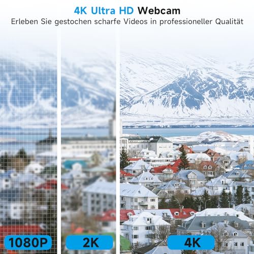 AOC Webcam 4K Ultra HD, Webcam with Microphone & Lens Cover, PC Camera Plug & Play, 99° View, Auto Focus, Web Cam Compatible with Zoom/Teams/Skype, for Home Office, Streaming, FaceTime, Black