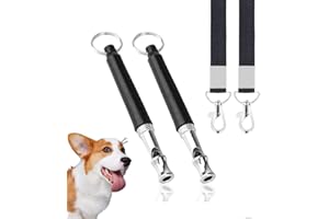 ROFAKU 2 Pack Dog Whistle, Dog Whistle to Stop Barking Neighbors Dog, Adjustable Ultrasonic Silent Dog Whistle, Professional Recall Dog Training Whistle with Lanyard (Black)