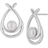 Vanbelle Sterling Silver Jewelry - Rhodium Plated with 925 Stamp - Teardrop with Fresh Water Pearl Earring - Elegant Handcrafted Earring for Women