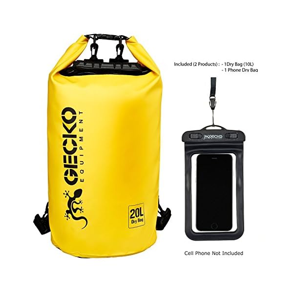 Gecko-Equipment-Waterproof-Dry-Bag-Roll-Top-Dry-Compression-Sack-Designed-to-Keep-Your-Gear-Dry-Include-Phone-Dry-Bag-Perfect-for-Kayaking-Boating-Canoeing-Fishing-Rafting-Beach-and-Camping