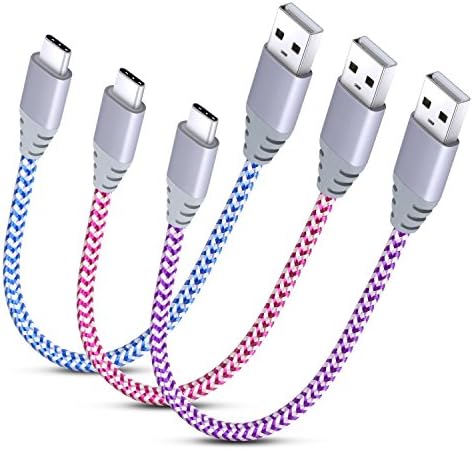 Type C, Excgood USB C Cable, 3-Pack(1Ft/30CM) Braided USB Type C 3.1 to USB Type A 2.0 Male Data Charger Cord For MacBook 12 inch, Samsung Note 8/S8/S8+, Nexus 5X/6P, LG G5/G6(Blue Hot Pink Purple)