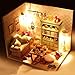 Ogrmar Wooden Dollhouse Miniatures DIY House Kit with Cover and Led Light-Relax Time