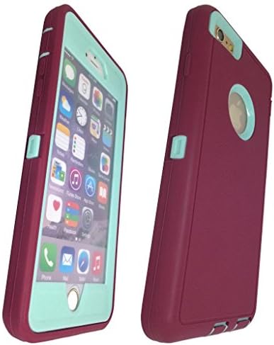 iphone 6 case, Lucky On iPhone 6 / 6s 4.7in Durable Dual Layer Protective Hybrid Armor Heavy Duty Shockproof Shell Case - built-in Transparent Screen Protector (BrickRed &amp; Cyan)