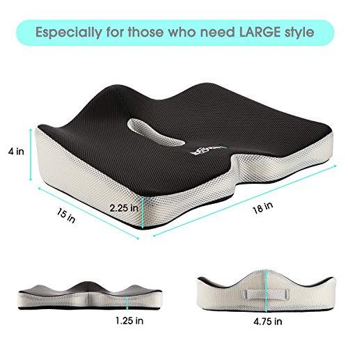 Seat Cushion, Feagar Office Chair Car Seat Cushion Extra Large Memory Foam with Carry Bag and Anti-Slip Bottom Helps for Back Hip Coccyx/Tailbone Sciatica Pain Relief