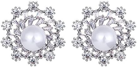 Bella Bridal Mini small flower Rhinestone with Pearl Cubic Zirconia Flower Stud Earrings