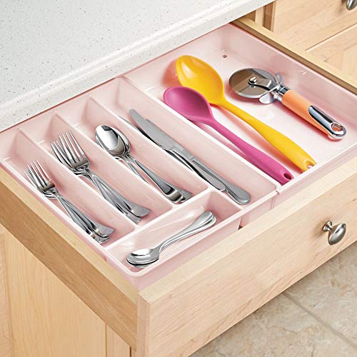 mDesign Adjustable, Expandable Plastic Kitchen Cabinet Drawer Storage Organizer Tray - for Storing Organizing Cutlery, Spoons, Cooking Utensils, Gadgets - 2" High - Light Pink/Blush