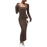 Women's Spring Fall 2 Piece Outfits Slip Bodycon Maxi Dress and Long Sleeve Cropped Cardigan Knit Matching Sets
