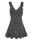 Tempt Me Women One Piece Vintage Polka Dot V-neckline Falbala Edged Swimdress