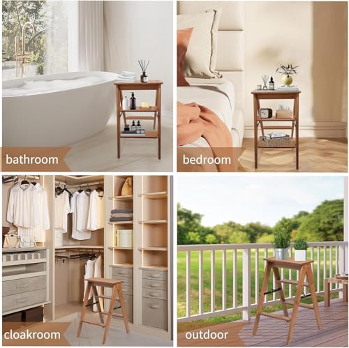 HELEE 2 Step Ladders Stool Wood Stepladder, Lightweight Stairs Chair Small Foot Stools, Secure | Lightweight | Foldable, for Home Kitchen Library Office, 64cm High
