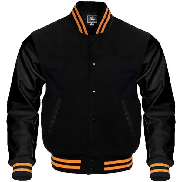 Varsity Letterman Baseball Jacket, Wool and Genuine Black Leather