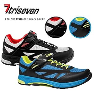 TriSeven Mountain MTB Shoes - Lightweight, Breathable Synthetic Leather, Anti-Slip Heal & SPD/Indoor Cycling Compatible! (46) Blue