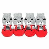 Weixinbuy Pet Puppy Dog Anti-slip Cotton Knit Socks 4pcs/set Red X-Small