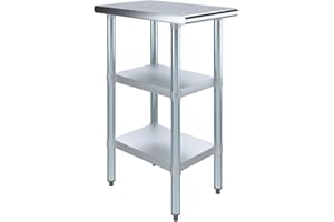 AmGood Stainless Steel Work Table with 2 Shelves | NSF | Metal Utility Table (15" Long x 24" Deep)