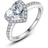 QUSIIOSLK 925 Sterling Silver Heart Diamond Ring Inlay AAA Cubic Zirconia Eternity Ring Classic Solitaire Heart Shaped Engagement Ring for Women Jewelry Gift 6