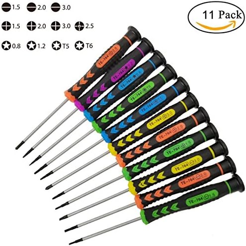 SINYUM Phillips , Flat , Star T5 T6 Precision Screwdriver Set - NON-SKID Handle in Different SIZES and COLORS - Electronics Repair Tool Kit for iPhone, Tablet, Macbook, Xbox, Cellphone, PC (set of 11)
