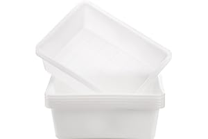 Dicunoy 6 Pack Commercial Bus Tubs, 9L Plastic Dish Pan Basin, White Rectangle Wash Basins Bus Box for Washing Dishes in Sink, Organizer Boxes for Art Supplies, Toys, Foods, 14" L x 11" W x 4.4" H