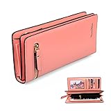 Gottowin Women's PU Leather Purse Zipper Wallet Clutch Dual-section Handbag Organizer Card Holder + Stylus pen (Pink)