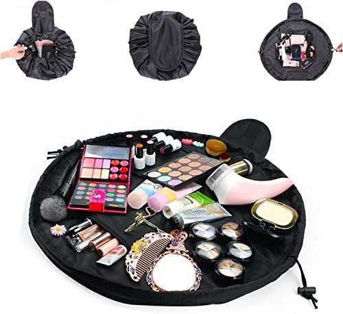 Magic Makeup Bag Travel Toiletry Kit Organizer,Black Portable Cosmetic Storage for Men&amp;Women,Large Fashion Waterproof Bathroom Makeup Holder with Zipper Jewelry Pouch &amp;Drawstrings