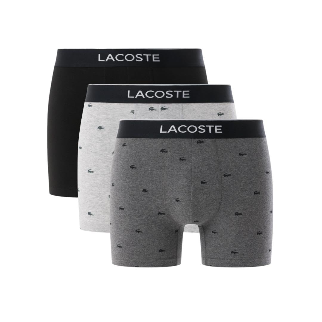 Lacoste Men's Cotton Stretch Mini Croc Print Boxer Briefs, 3-pack, Black/Midnight Smoke/Dove Grey, Medium Image