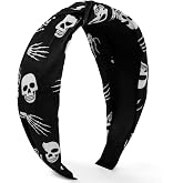 Huachi Halloween Headband for Women Knotted Headbands with Spooky Skull Print, Cute Top Knot Headband for Girls Non Slip Halloween Hair Accessories