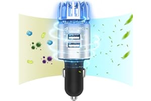 4WDKING Car Air Purifier Ionizer, 12V Plug-in Car Air Freshener Gadgets with Dual USB Charger Removes Cigarette Smoke, Pet and Food Odor, Ionic Ozone (Silver)