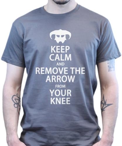 Keep Calm Remove Arrow From Your Knee T-shirt Charcoal Grey 3X-Large
