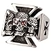 Triple Skulls Red Eyes Ball Iron Cross 316L Stainless Steel Mens's Cool Ring Punk Jewelry Sz 7-13