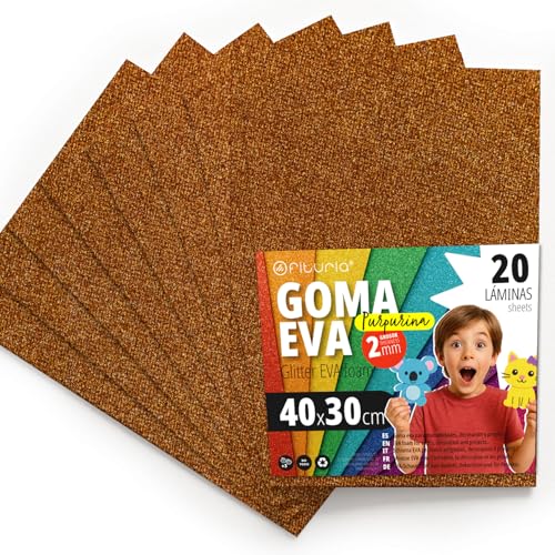 OFITURIA 20pcs Glitter Eva Foam Sheets for DIY School Projects Decorative Art Scrapbooking 40x30cm (Copper Glitter)