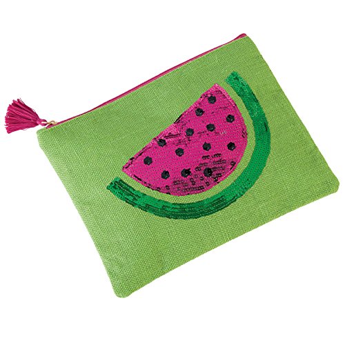 Mud Pie 8613287W Sequin Tropical Dazzle Carry Case Watermelon Beach Bag,Green