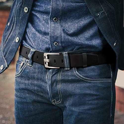 Mens Genuine Leather Belt Casual Formal Jeans Belts for Men Alloy Prong Buckle by JasGood,Black