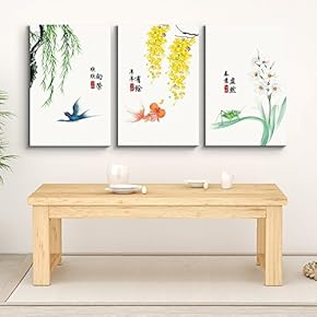 Colored Botanicals And Creatures - 3 Panel Canvas Art