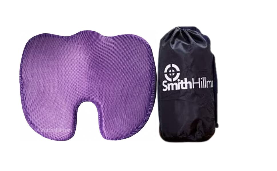 Smith Hillman Coccyx Orthopaedic Memory Foam Seat Cushion – Relief from Sciatica Pain, Lower Back Pain & Coccyx/Tailbone Pain | Storage Bag | Purple
