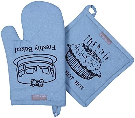 Pot Holders and Oven Mitts, Baking Fun Design, Heat Resistant, Made of 100% Cotton, Eco-Friendly & Safe, Set of 1 Oven Mitt and 1 Pot Holder, Pot Holders and Oven Mitts Sets by CASA Decors