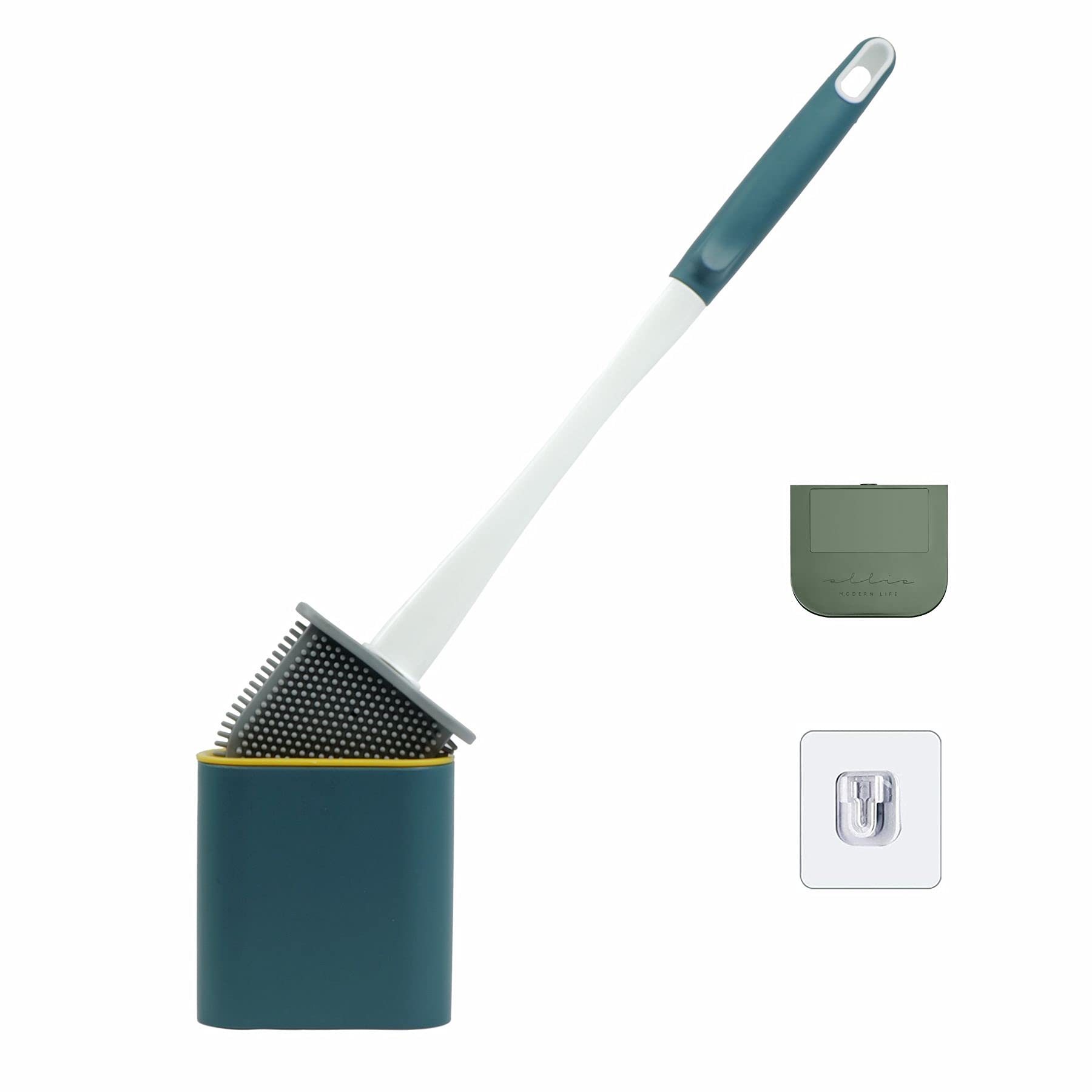 Toilet Brush and Holder Sets(Green),Deep Cleaner Silicone Toilet Brush with No-Slip Plastic Handle and Soft Bristles with Quick Drying Holder Set ,and toilet lid lifter for Bathroom Toilet（1pack）