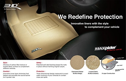 3D MAXpider Front Row Custom Fit All-Weather Floor Mat for Select Infiniti G35/G37 Models - Kagu Rubber (Tan) - Thumbnail 7