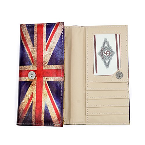 Premium US UK Flag City Print PU Leather Continental Wallet, Vintage Union Jack