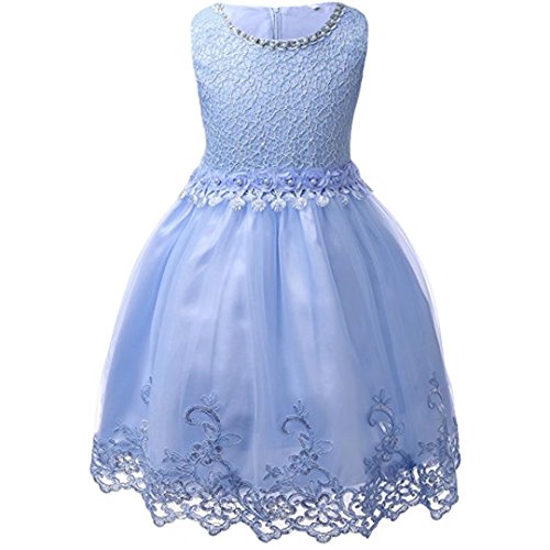 ZAH Girl Dress Kids Ruffles Lace Party Wedding Dresses(Blue,9-10Y)