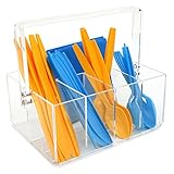Paylak CNT410 Caddy for Utensils Carrier Acrylic- Forks Spoons Knives Napkin Parties BBQ Picnic