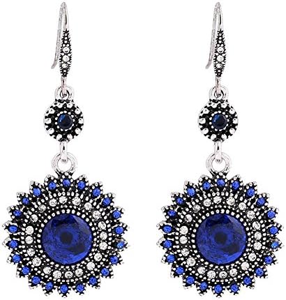 FERVENT LOVE Bohemia Vintage Blue Sunflowers Drop Earrings for Women Girls