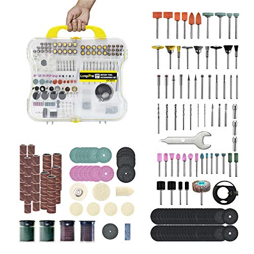 Longmate 300 PCS Rotary Tool Accessories Kit Universal Fitment for Easy Cutting, Carving, Grinding, Sanding and Polishing