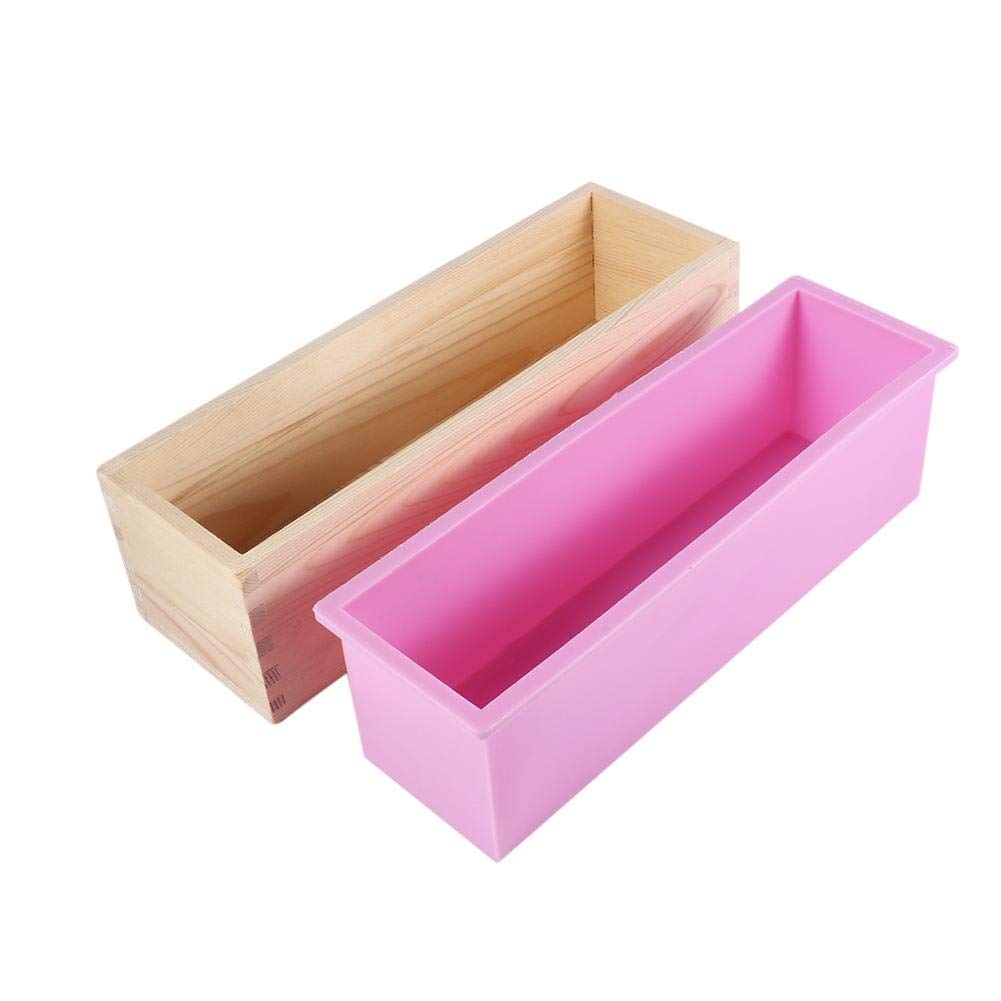 Soap Mold, Rectangular Soap Silicone Mold Flexible Bake Cake Bread Mold Wooden Box DIY Making Tool for 42oz Supplies Soap Making Suppl