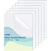 6 Pack Clear Acrylic Sheet, 8" x 10" x 0.08&rdquo; Thick (Around 2mm) | Transparent Plexiglass Sheets with Protective Film, Perfect for Signs, Photo Frame, DIY Crafts, Display Projects