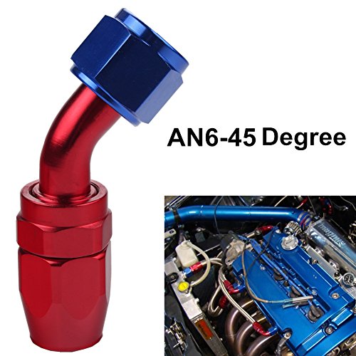 Dewhel AN 4 6 8 10 12 Straight 45 90 180 Degree Swivel Oil Fuel Line Hose End Fitting Aluminum Size AN6 45 Degree
