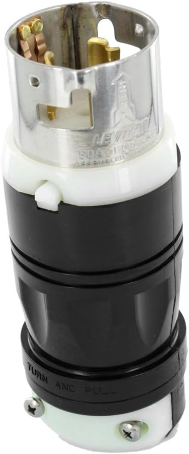Leviton CS6365C 100-Cs636-05C Fix all Style Locking Plug, 125/250 V, 50 A, 3 P, 4 W, SMALL, Black-White