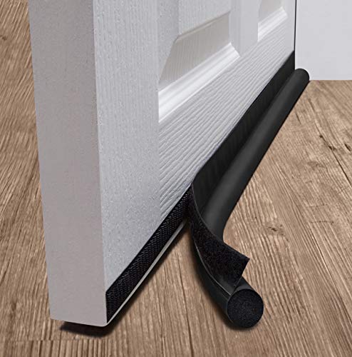 deeToolMan Door Draft Stopper 36" : One Sided Door Insulator with Hook and Loop Self Adhesive Tape Seal Fits to Bottom of Door/Door Weather Stripping (Black)