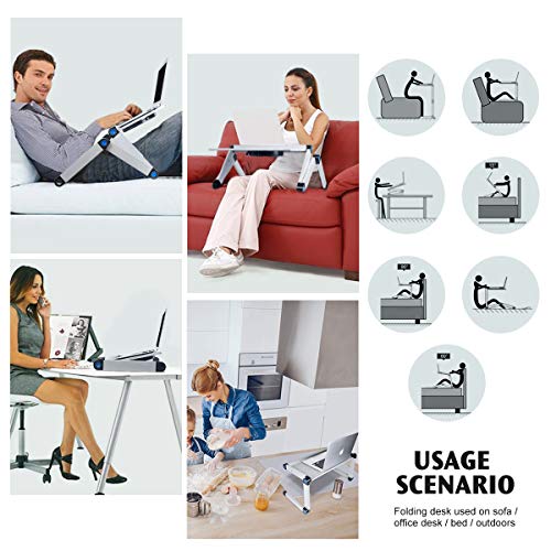 Aluminum Laptop Stand Adjustable Laptop Desk Table for Office Dorm Bed Sofa, Large 19" Ergonomic Portable Tray with CPU Cooling Fans and Mouse Pad Monitor Riser, Upgrade NO Swing - Thumbnail 3