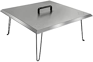 AHLOKI fire pit heat deflector stainless steel fire pit cover, square fire pit burner cover to push heat down and out, fire pit lid with foldable legs and carrying handle,30 x 30 x 13
