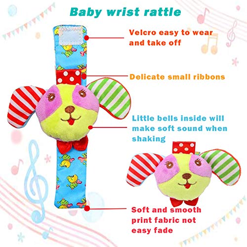 Bloobloomax Baby Soft Rattle, 4 Cute Animal Baby Infant Wrists Rattle and Foot Rattles Finders Socks Set Developmental Soft Toys for Newborn - Thumbnail 4