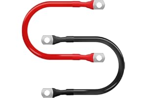 Nicholaus 2AWG 1FT Heavy-Duty Battery Cable Set (1 Positive & 1 Negative), 3/8" M10 Thickened Large Terminals, 2 Gauge Pure Copper Battery Cables Inverter Cable, for All Kinds of Cars, Solar, Marine.