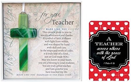 Teachers Gifts Handmade in USA Mosaic Glass Cross and Teacher Apple Message Card Great for Music Teacher Special Education Teacher Gifts and Teacher Apple Gifts